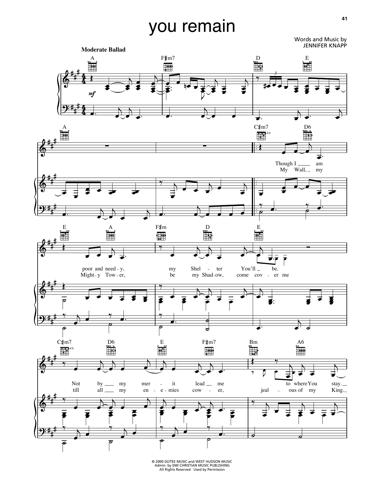 Jennifer Knapp You Remain sheet music notes and chords arranged for Piano, Vocal & Guitar Chords (Right-Hand Melody)