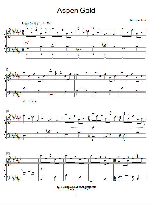 Jennifer Linn Aspen Gold sheet music notes and chords arranged for Educational Piano