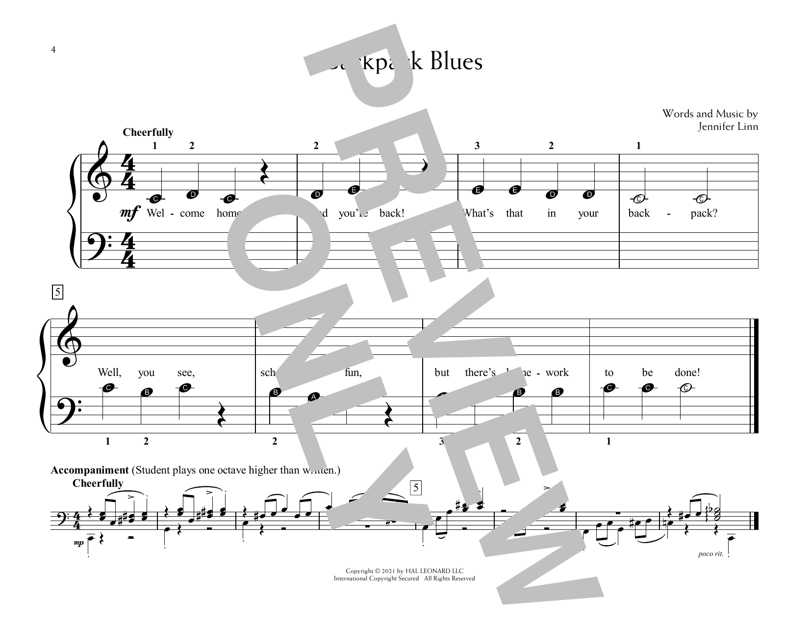 Jennifer Linn Backpack Blues sheet music notes and chords arranged for Educational Piano