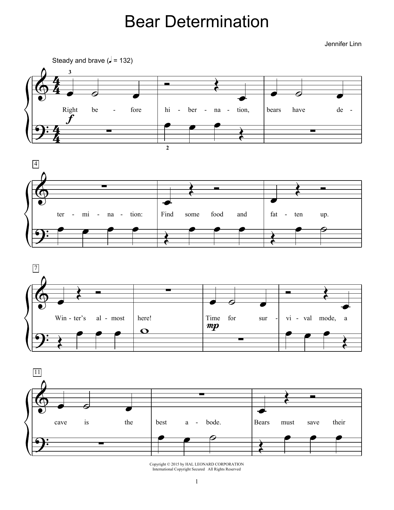 Jennifer Linn Bear Determination sheet music notes and chords arranged for Educational Piano