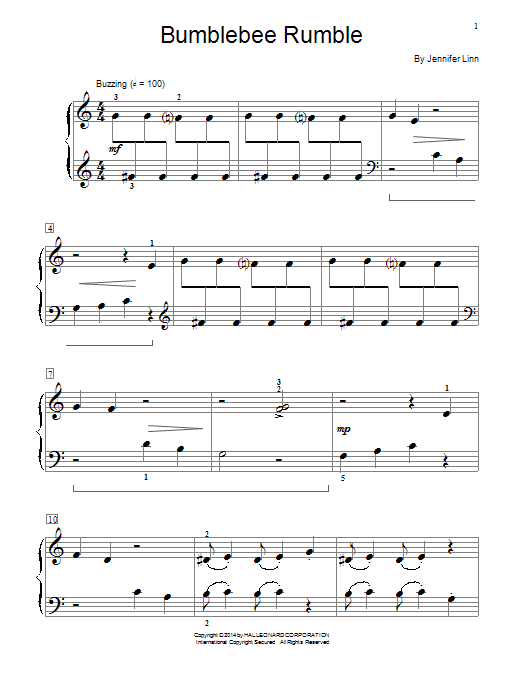 Jennifer Linn Bumblebee Rumble sheet music notes and chords arranged for Educational Piano
