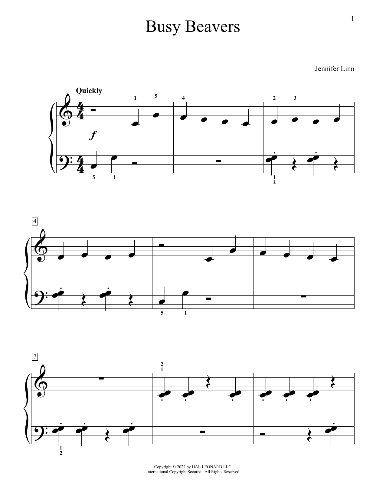 Jennifer Linn Busy Beavers sheet music notes and chords arranged for Educational Piano