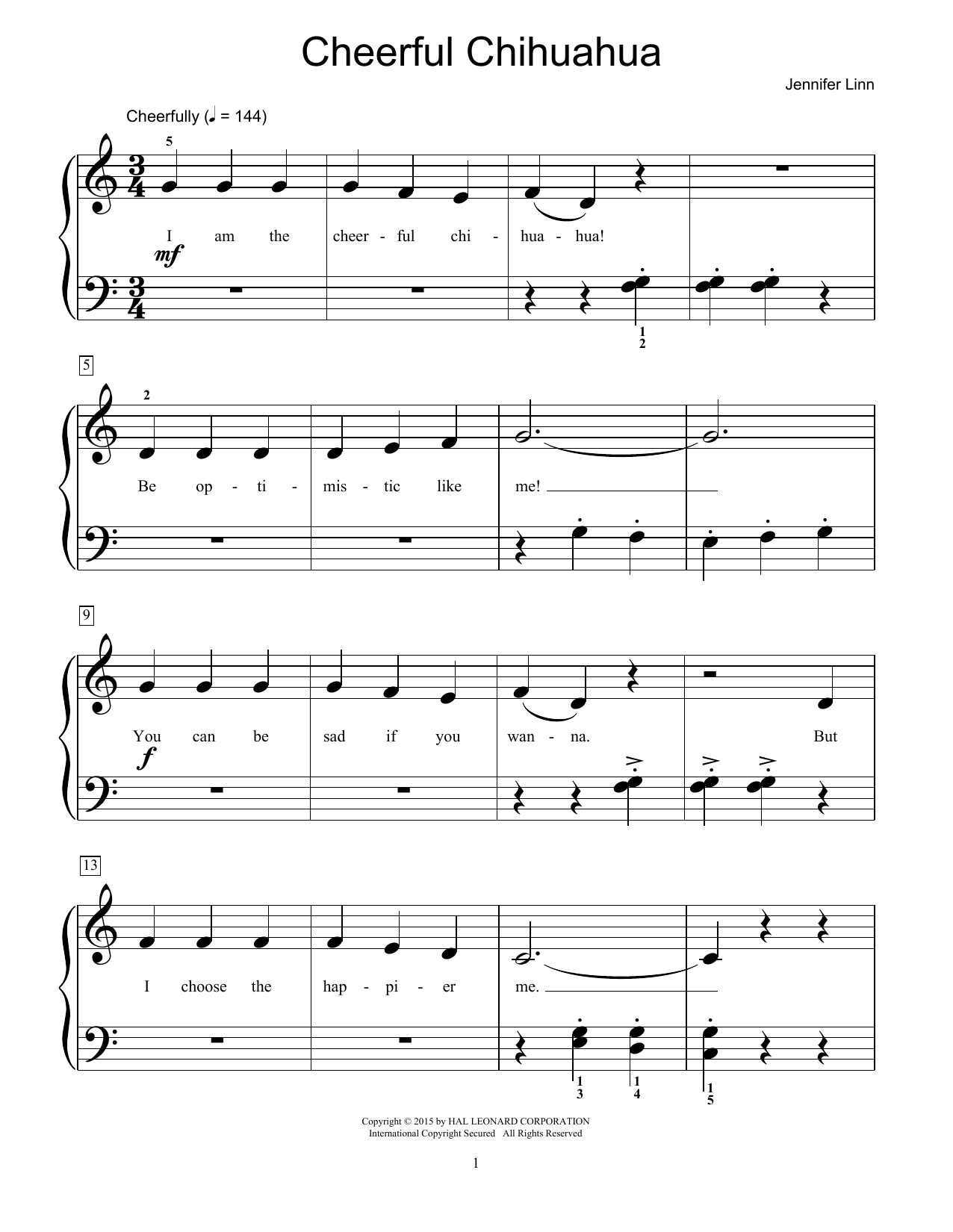 Jennifer Linn Cheerful Chihuahua sheet music notes and chords arranged for Educational Piano