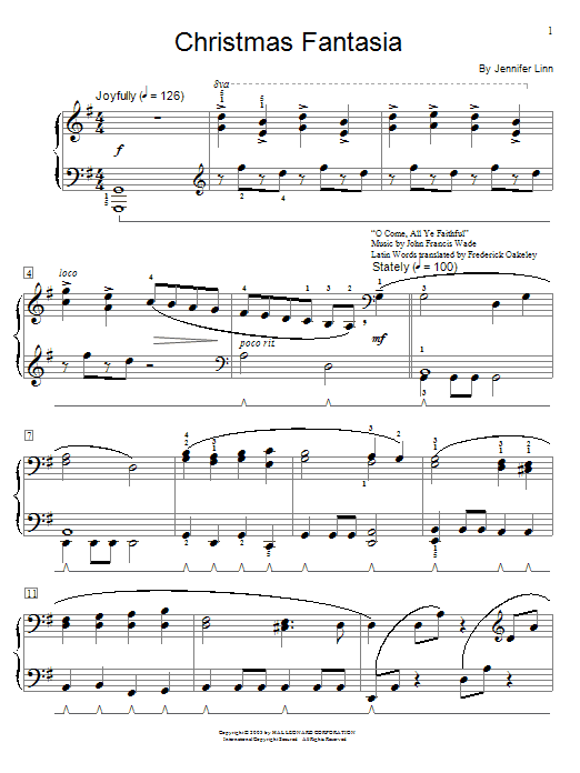 Jennifer Linn Christmas Fantasia sheet music notes and chords arranged for Educational Piano