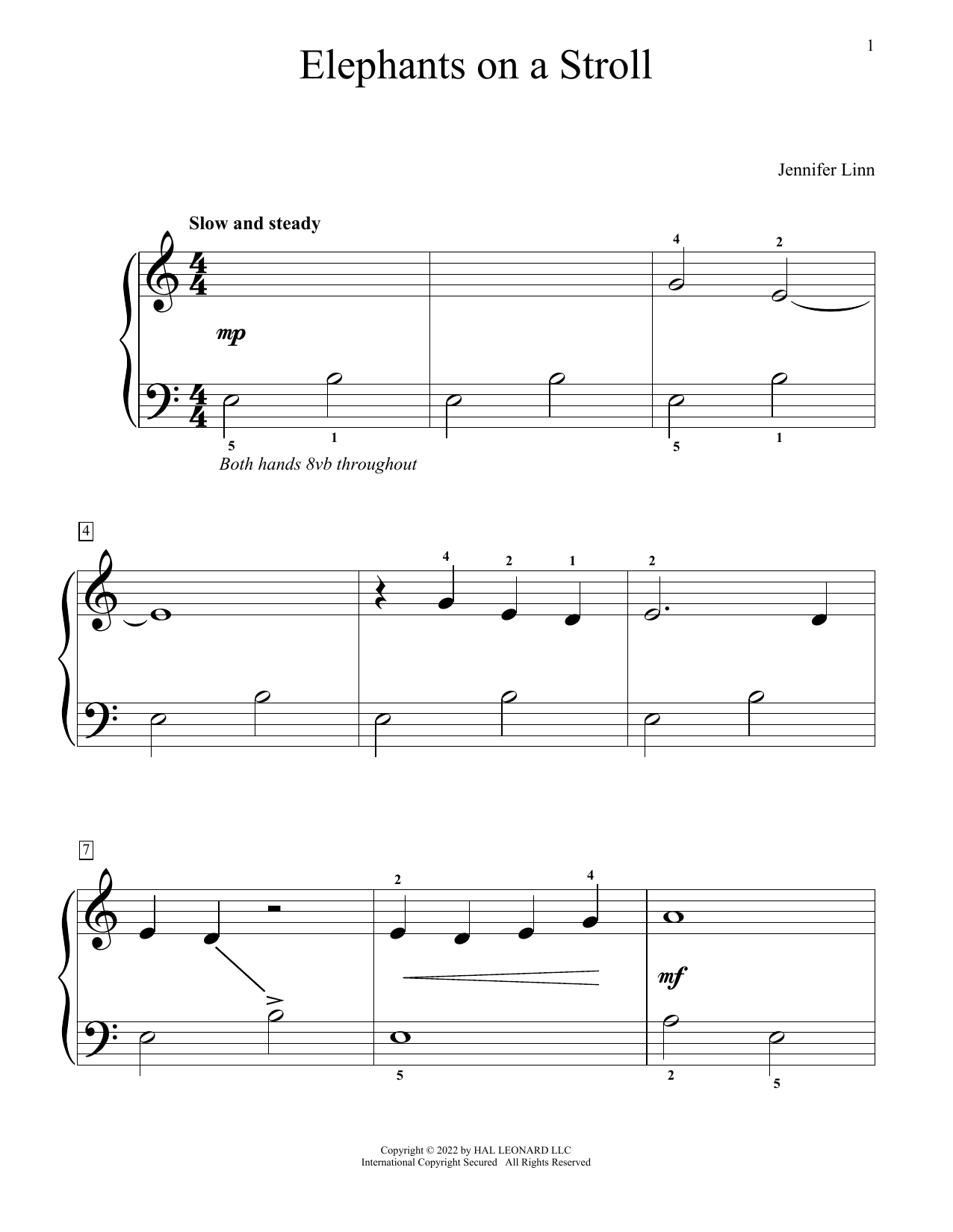 Jennifer Linn Elephants On A Stroll sheet music notes and chords arranged for Educational Piano