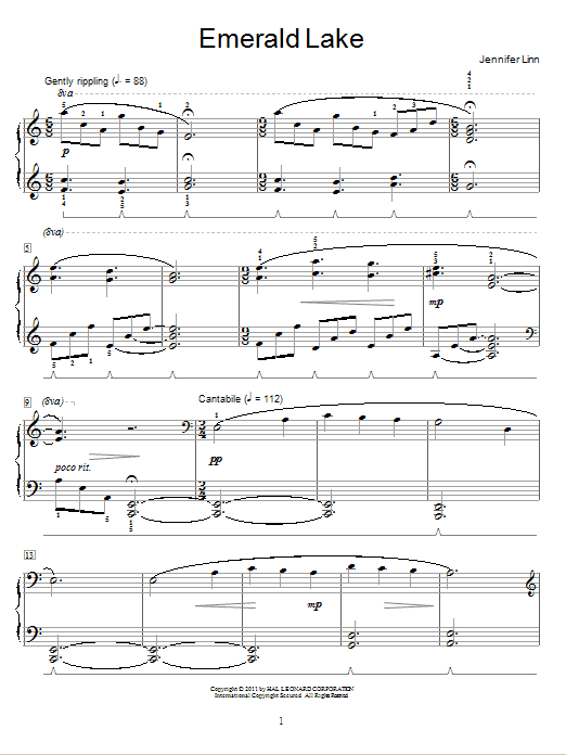 Jennifer Linn Emerald Lake sheet music notes and chords arranged for Educational Piano