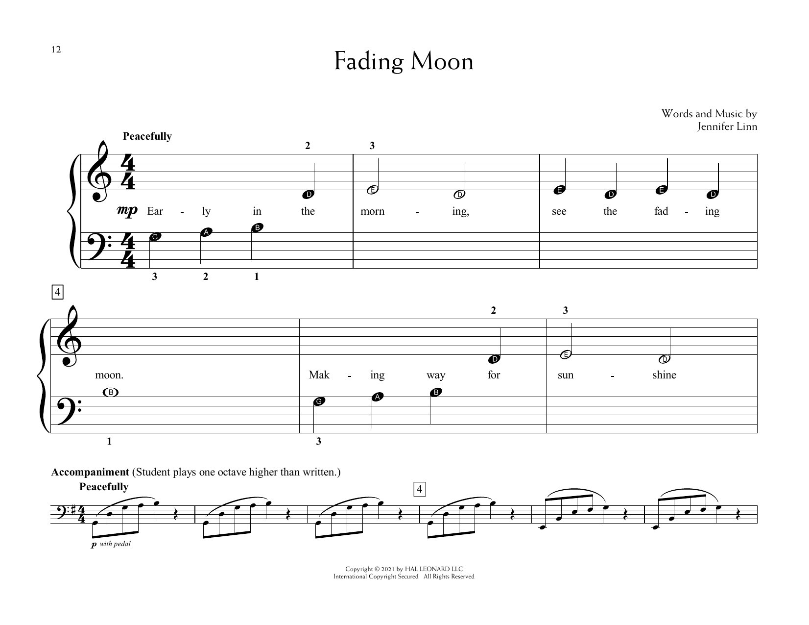 Jennifer Linn Fading Moon sheet music notes and chords arranged for Educational Piano