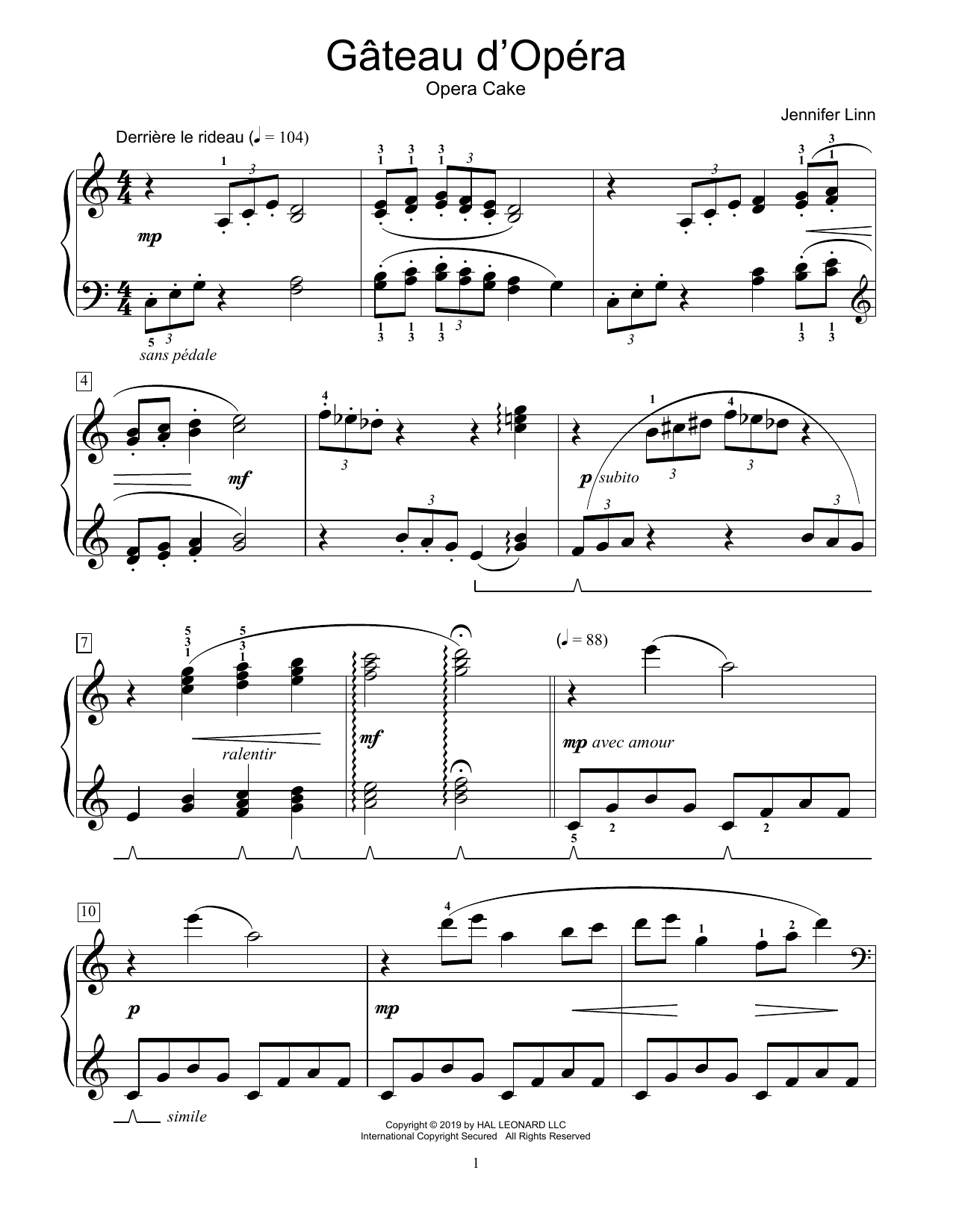 Jennifer Linn Gateau d'Opera sheet music notes and chords arranged for Educational Piano