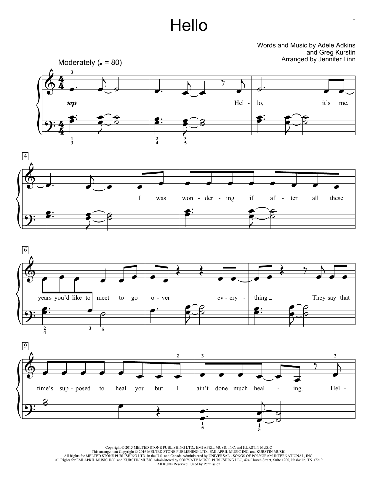 Jennifer Linn Hello sheet music notes and chords arranged for Educational Piano