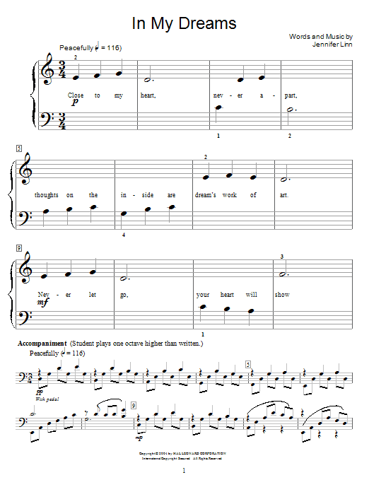 Jennifer Linn In My Dreams sheet music notes and chords arranged for Educational Piano