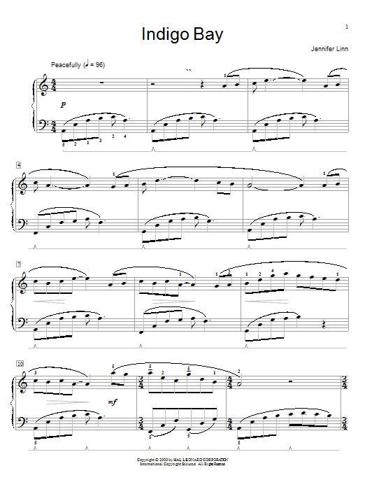 Jennifer Linn Indigo Bay sheet music notes and chords arranged for Educational Piano