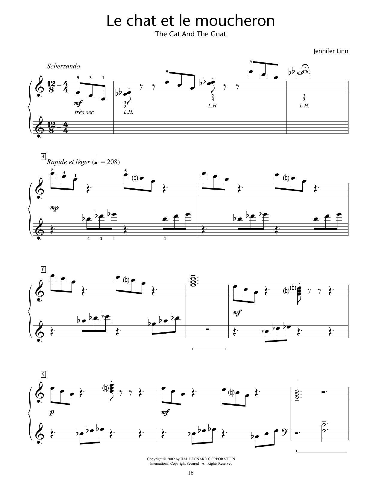 Jennifer Linn Le Chat Et Le Moucheron (The Cat And The Gnat) sheet music notes and chords arranged for Educational Piano