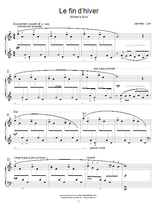 Jennifer Linn Le fin d'hiver (Winter's End) sheet music notes and chords arranged for Educational Piano