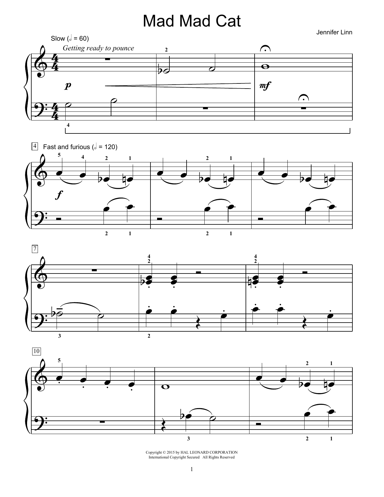Jennifer Linn Mad Mad Cat sheet music notes and chords arranged for Educational Piano