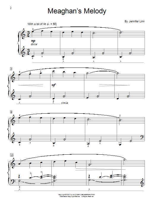 Jennifer Linn Meaghan's Melody sheet music notes and chords arranged for Educational Piano
