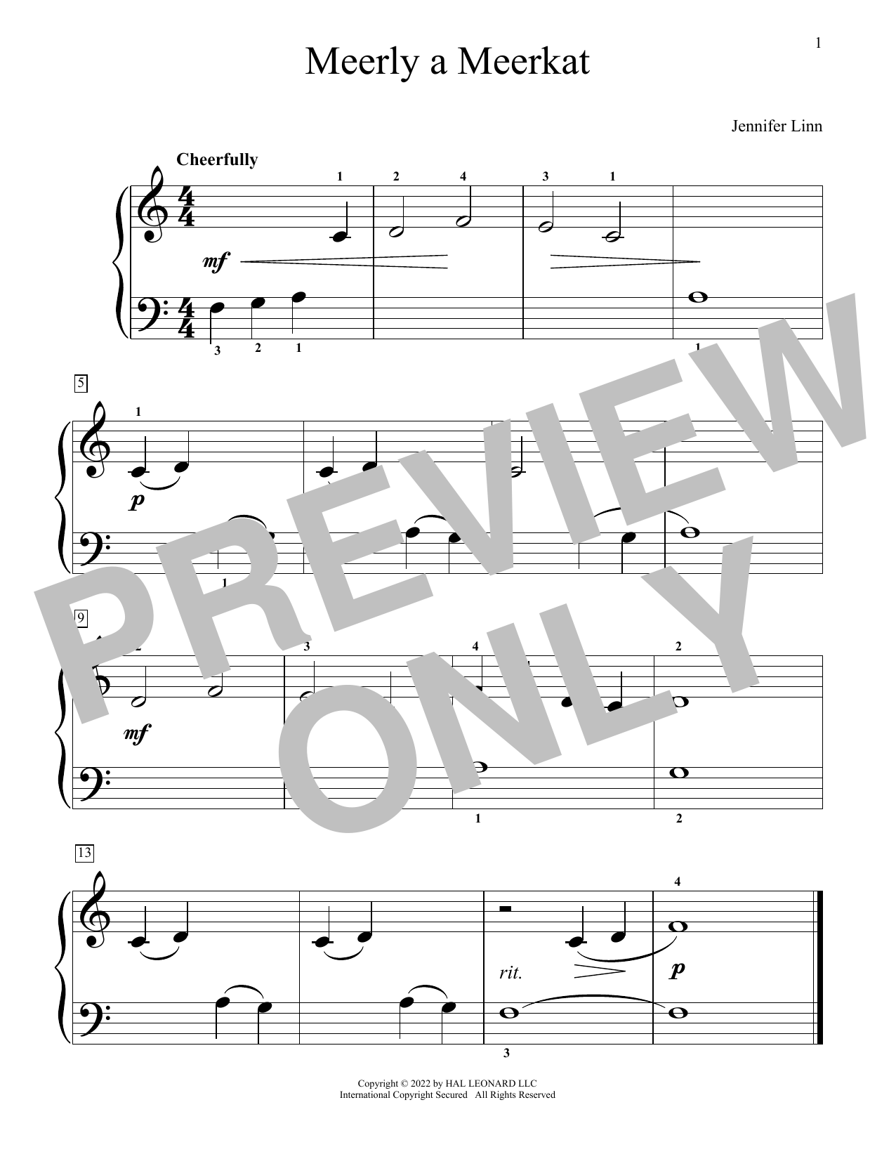 Jennifer Linn Meerly A Meerkat sheet music notes and chords arranged for Educational Piano