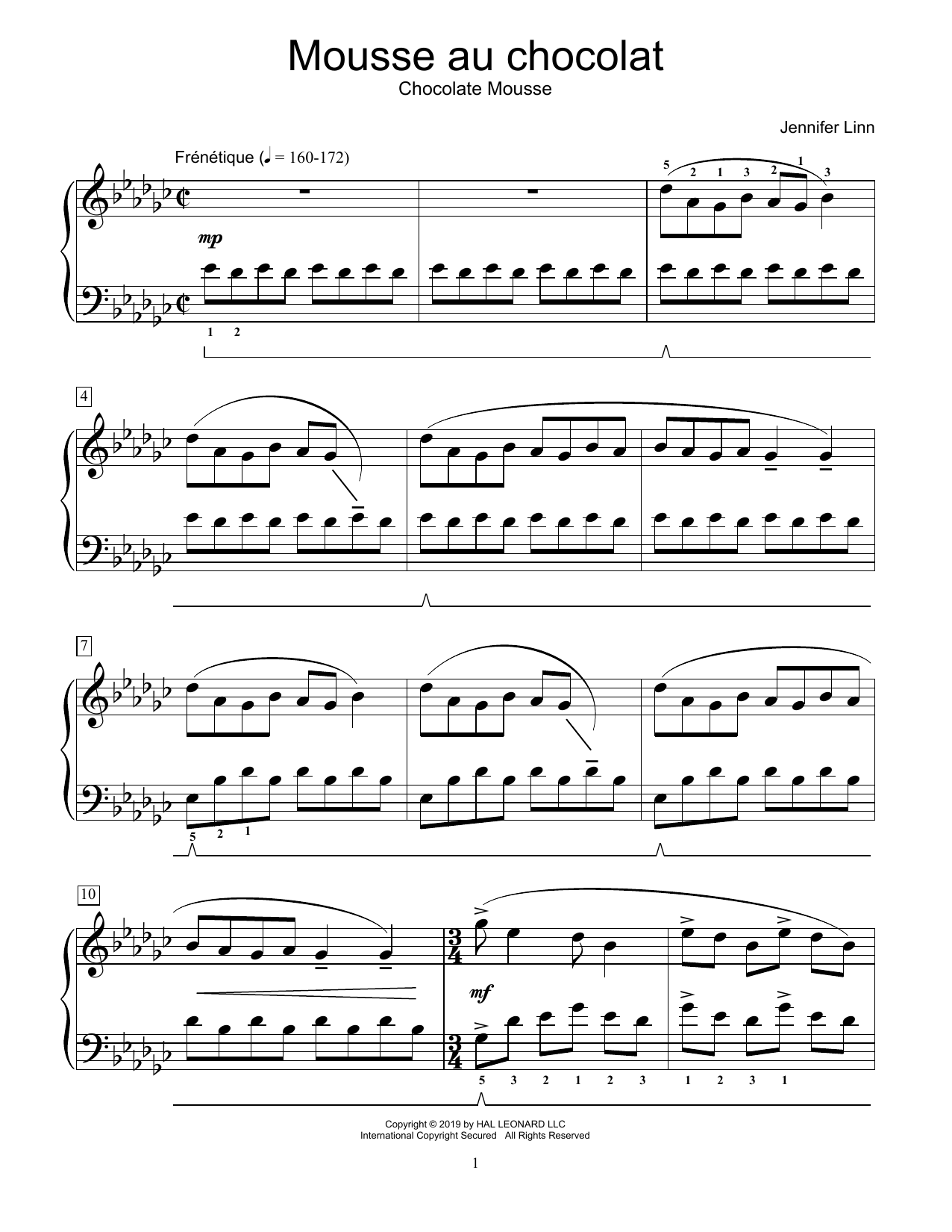 Jennifer Linn Mousse au chocolat sheet music notes and chords arranged for Educational Piano