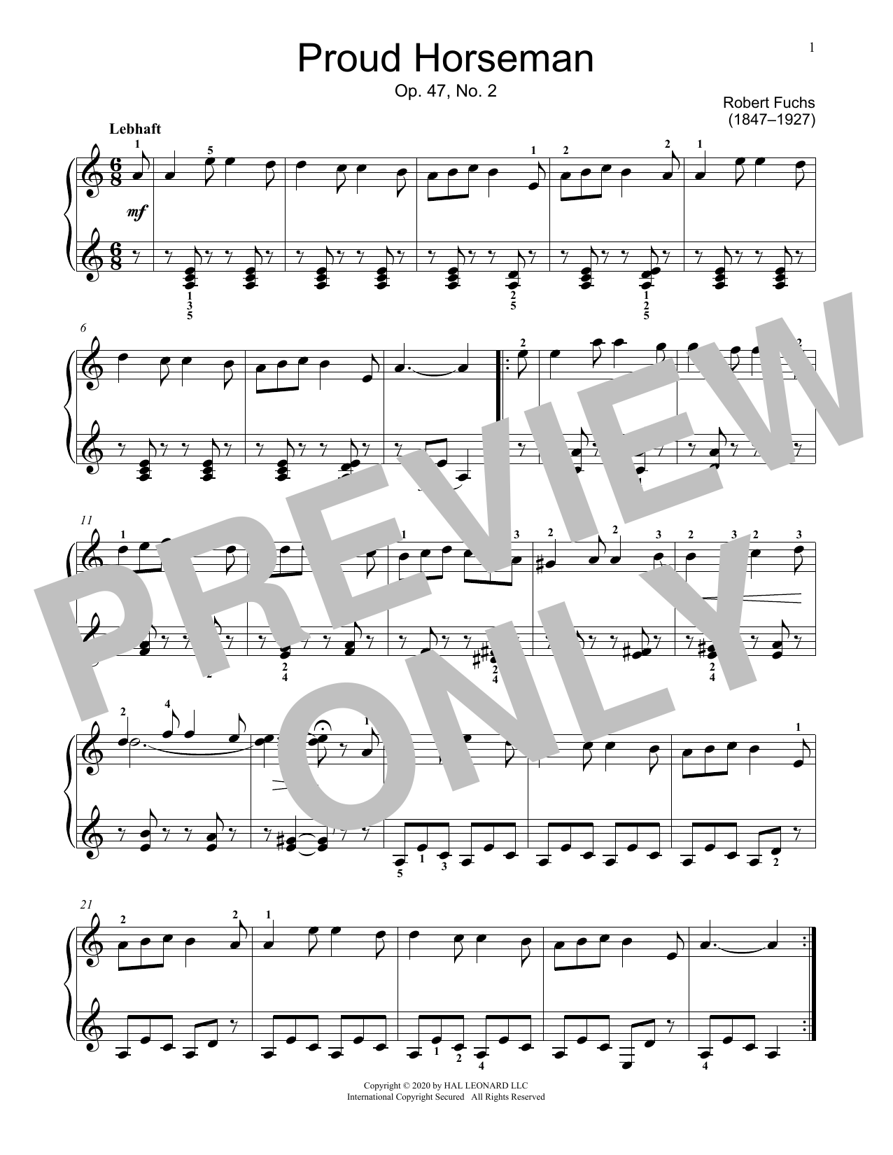 Jennifer Linn Proud Horseman, Op. 47, No. 2 sheet music notes and chords arranged for Educational Piano
