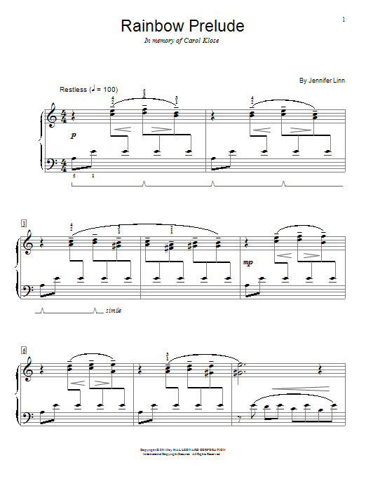 Jennifer Linn Rainbow Prelude sheet music notes and chords arranged for Educational Piano