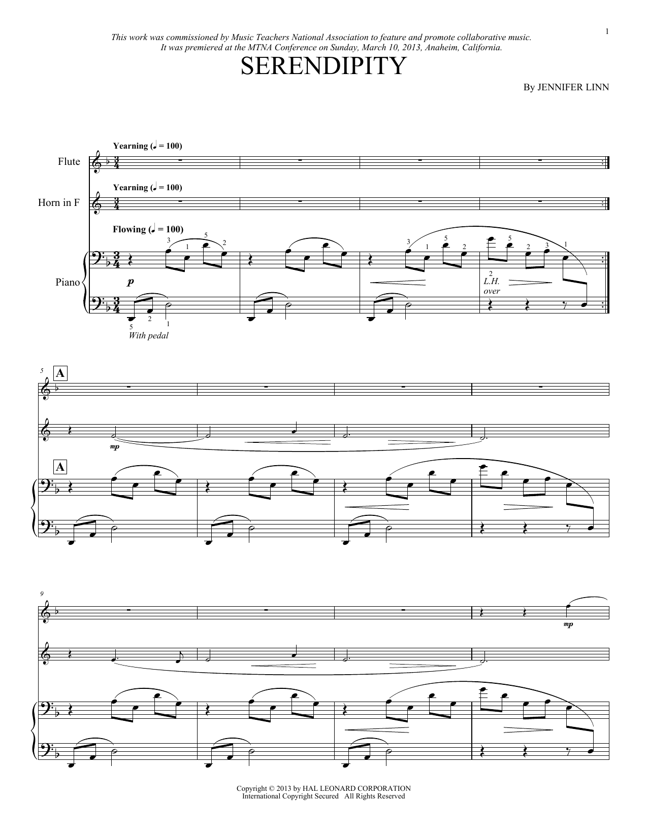 Jennifer Linn Serendipity sheet music notes and chords arranged for Instrumental Duet and Piano