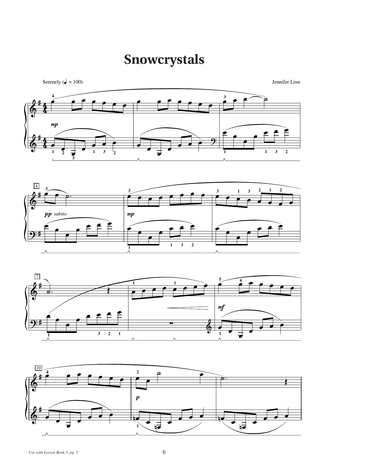 Jennifer Linn Snowcrystals sheet music notes and chords arranged for Educational Piano