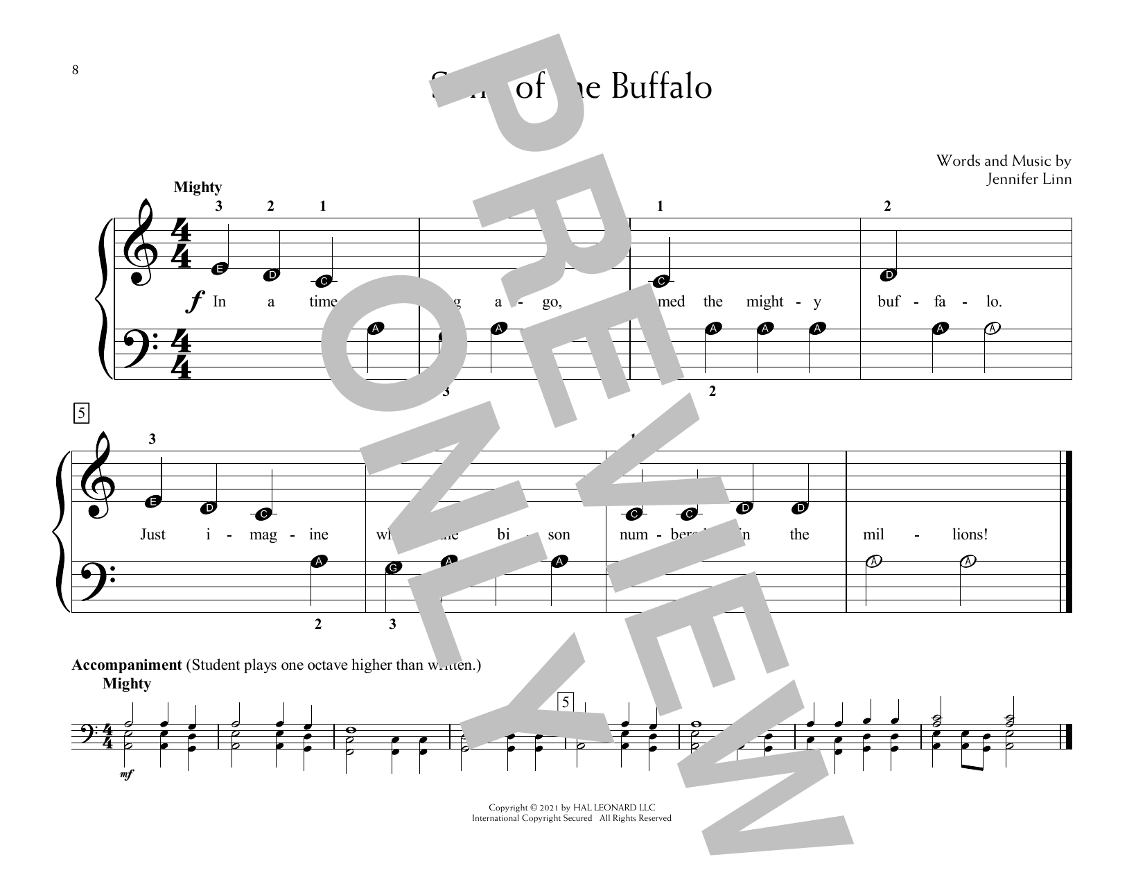 Jennifer Linn Song Of The Buffalo sheet music notes and chords arranged for Educational Piano