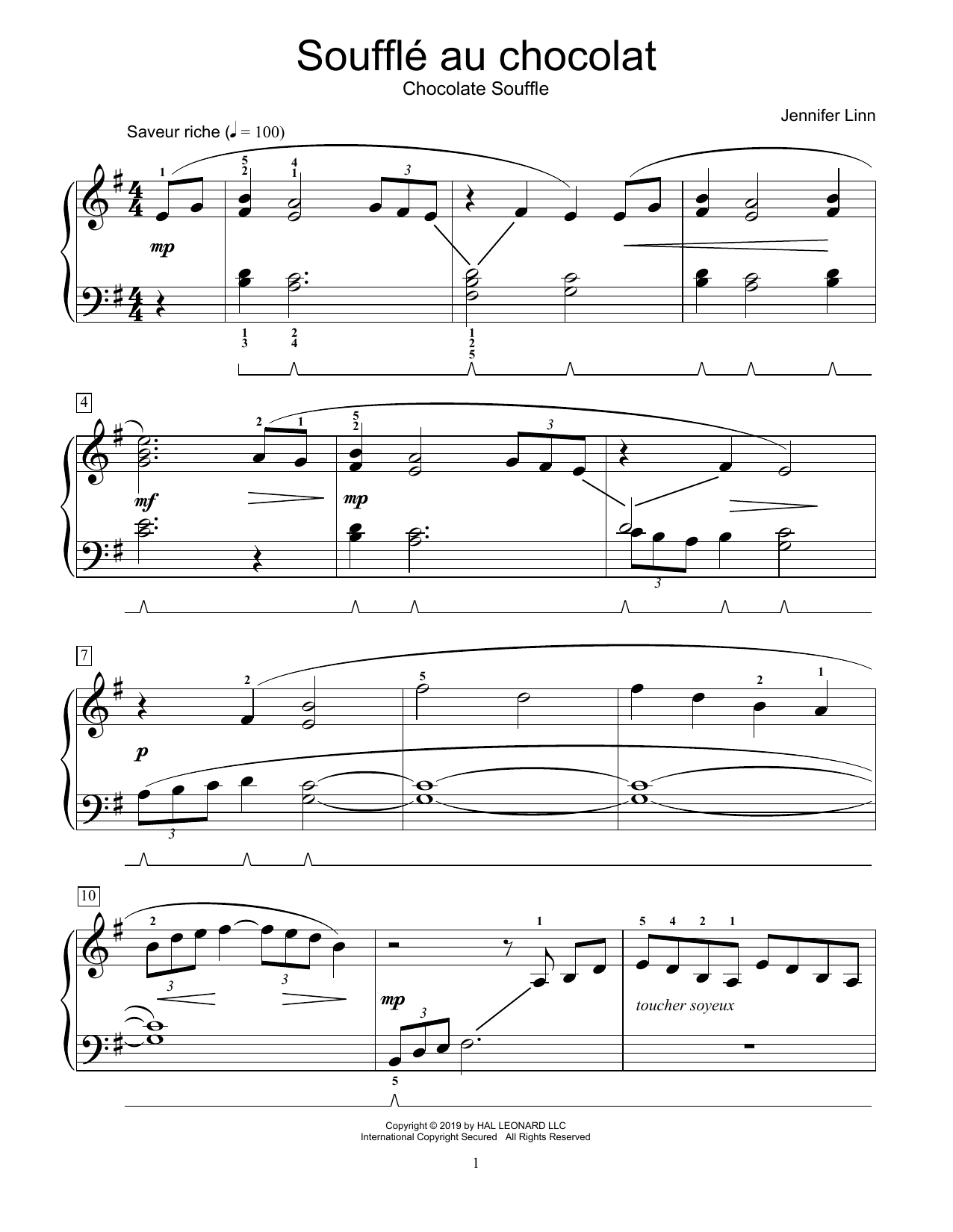 Jennifer Linn Souffle au chocolat sheet music notes and chords arranged for Educational Piano