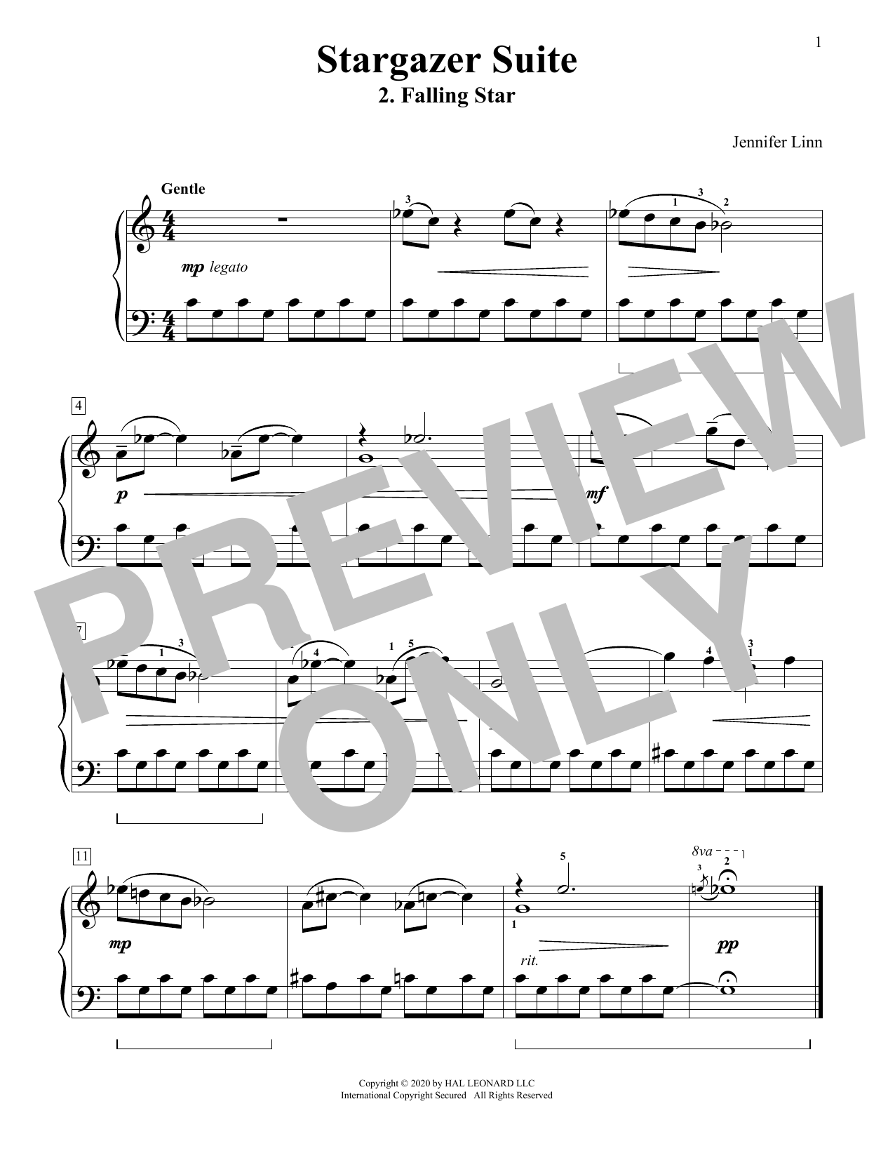 Jennifer Linn Stargazer Suite: 2. Falling Star sheet music notes and chords arranged for Educational Piano