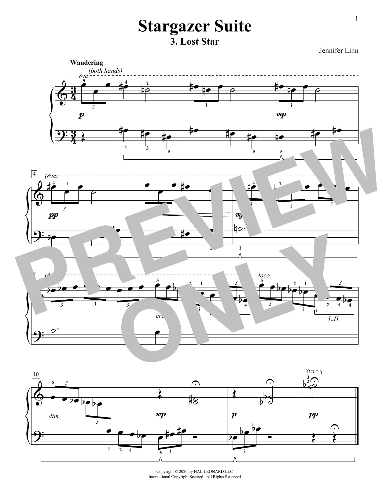 Jennifer Linn Stargazer Suite: 3. Lost Star sheet music notes and chords arranged for Educational Piano