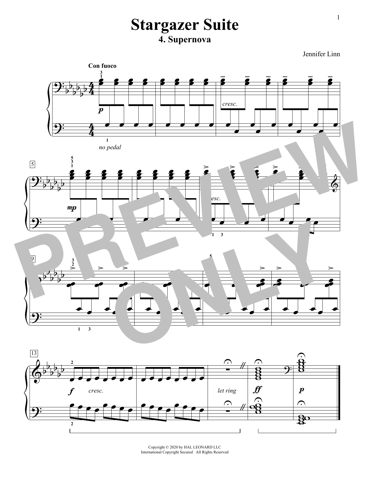 Jennifer Linn Stargazer Suite: 4. Supernova sheet music notes and chords arranged for Educational Piano