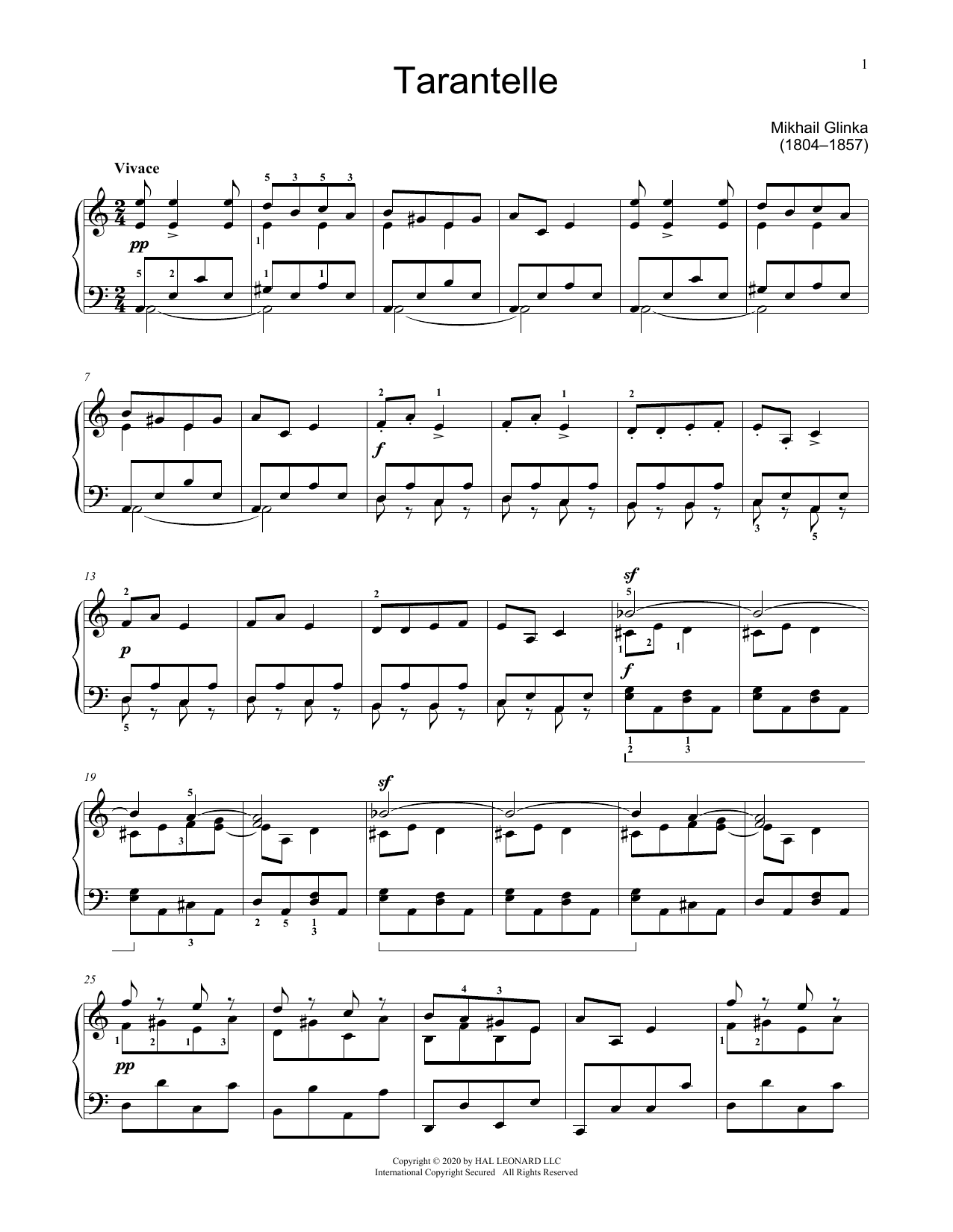 Jennifer Linn Tarantella In A Minor sheet music notes and chords arranged for Educational Piano