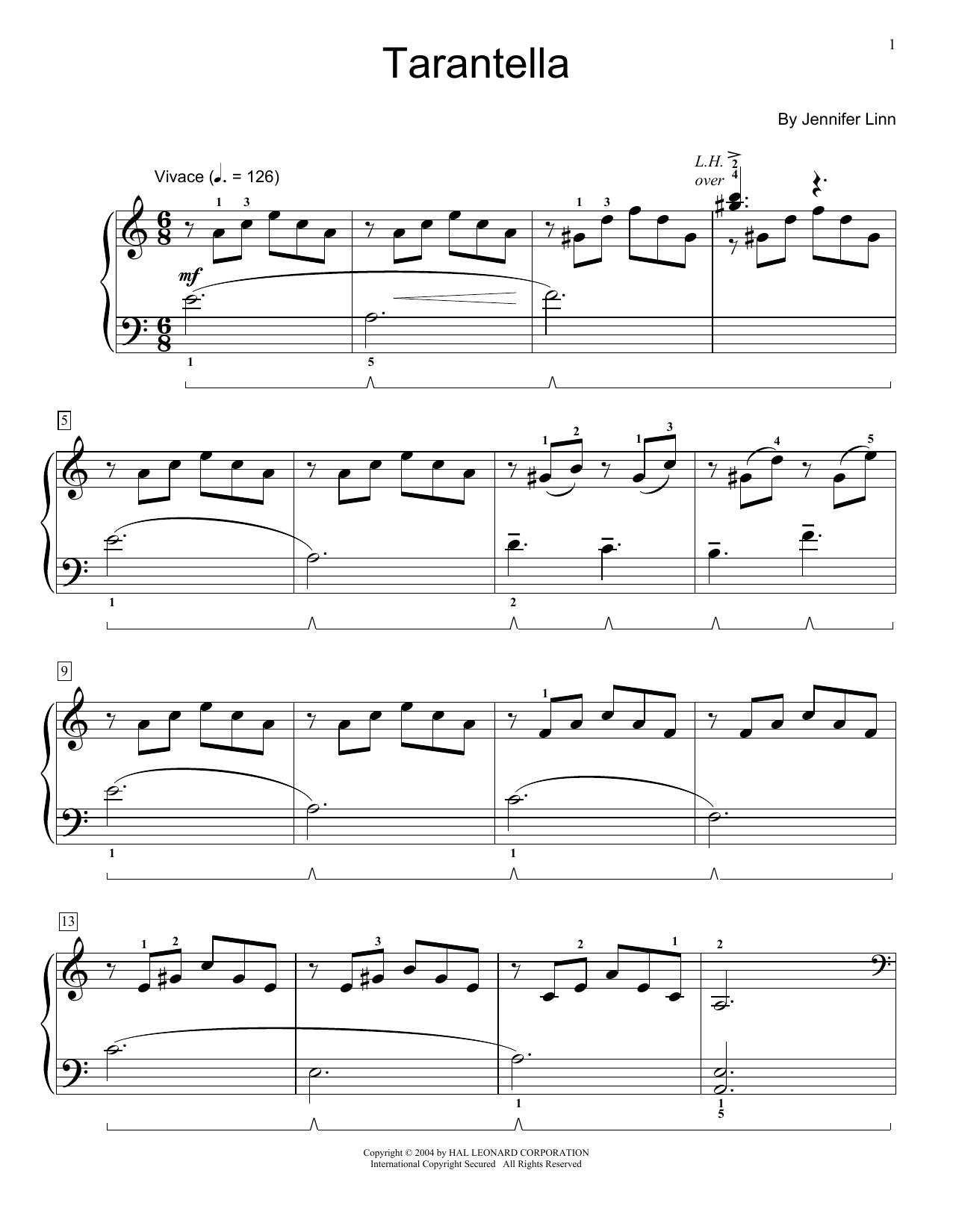 Jennifer Linn Tarantella sheet music notes and chords arranged for Educational Piano