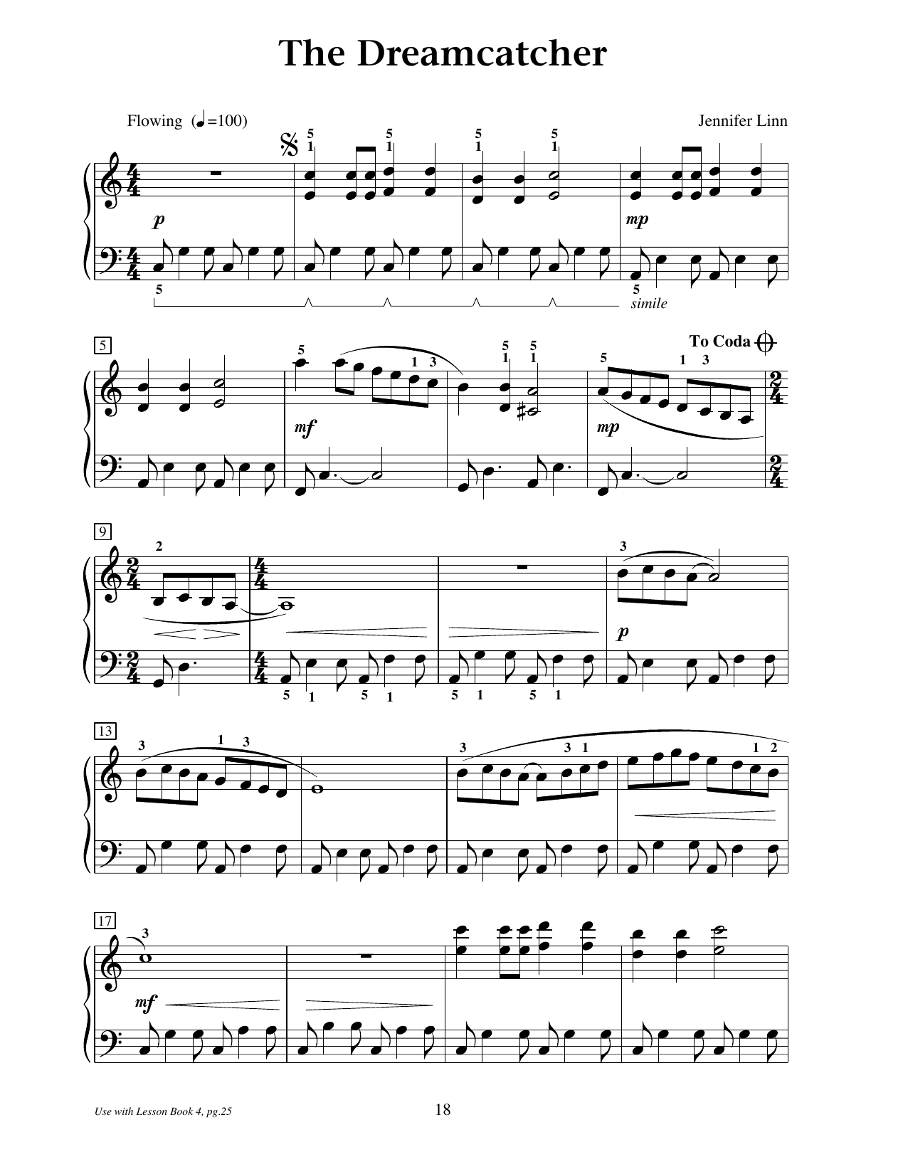 Jennifer Linn The Dreamcatcher sheet music notes and chords arranged for Educational Piano