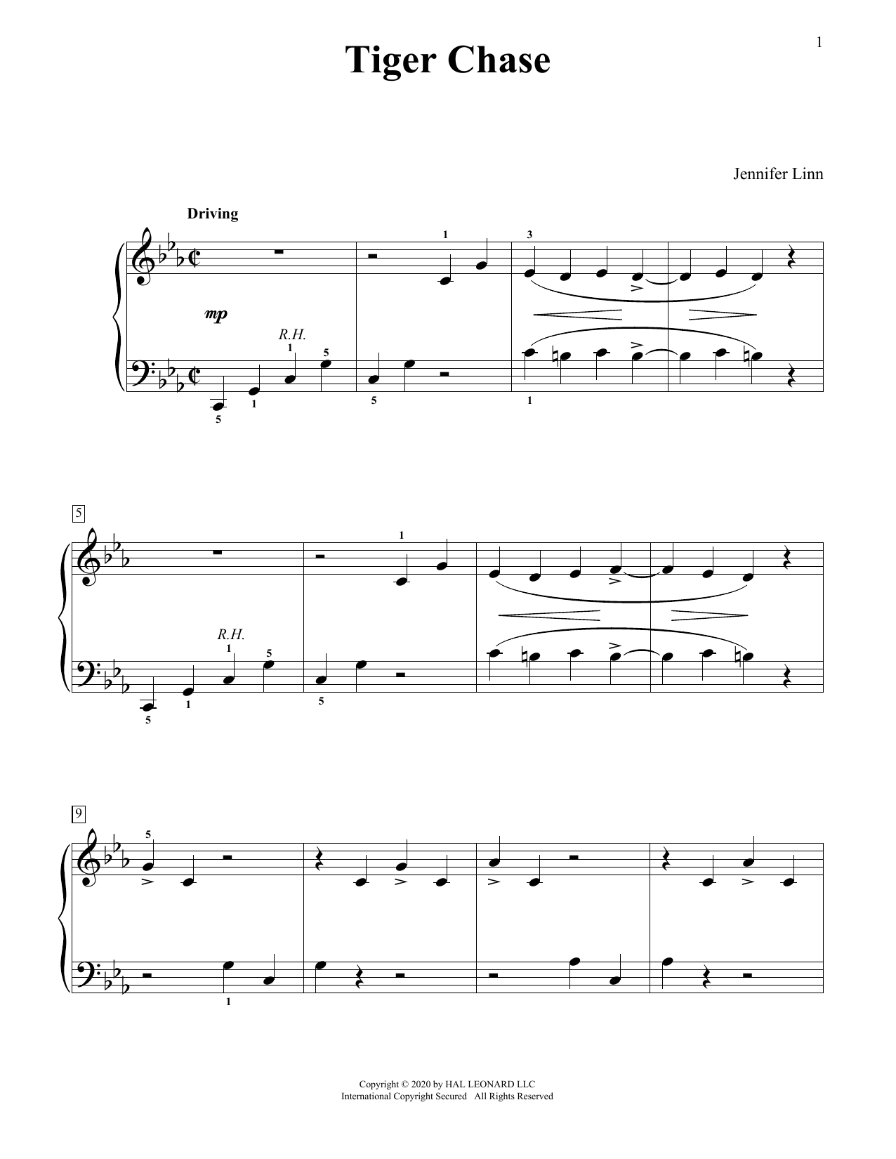 Jennifer Linn Tiger Chase sheet music notes and chords arranged for Educational Piano