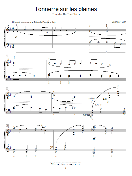 Jennifer Linn Tonnerre sur les plaines (Thunder On The Plains) sheet music notes and chords arranged for Educational Piano