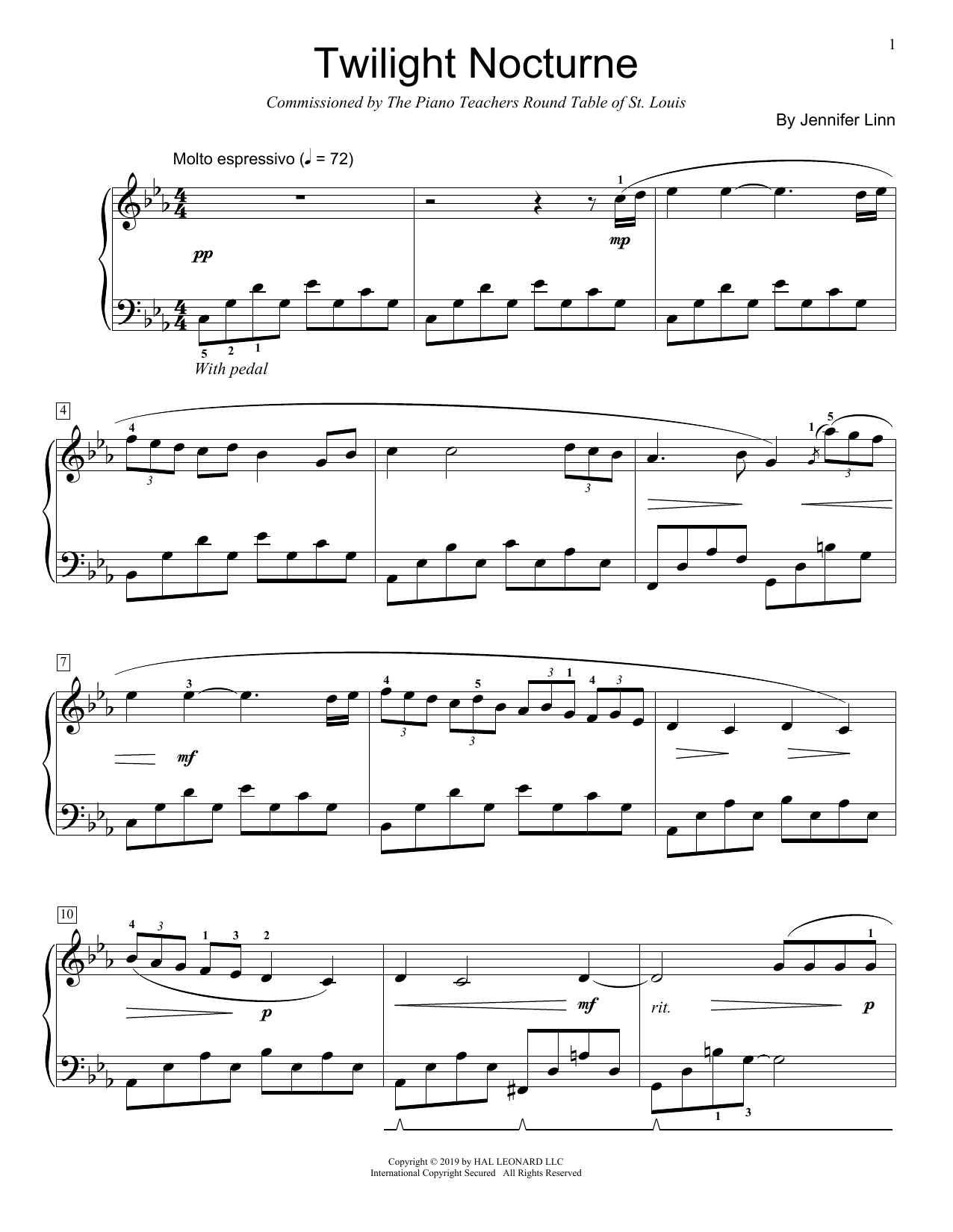 Jennifer Linn Twilight Nocturne sheet music notes and chords arranged for Educational Piano