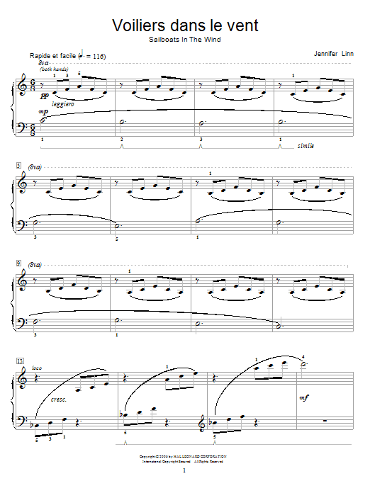 Jennifer Linn Voiliers dans le vent (Sailboats In The Wind) sheet music notes and chords arranged for Educational Piano