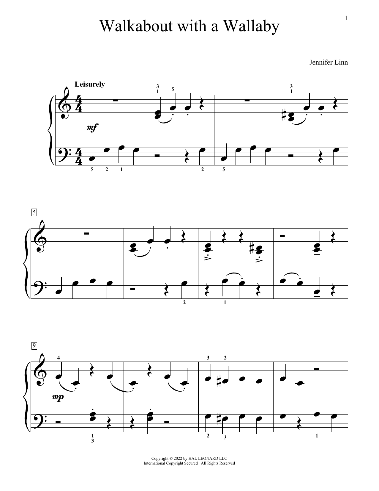 Jennifer Linn Walkabout With A Wallaby sheet music notes and chords arranged for Educational Piano