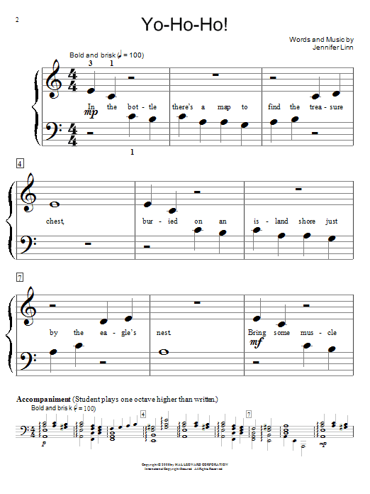 Jennifer Linn Yo-Ho-Ho! sheet music notes and chords arranged for Educational Piano