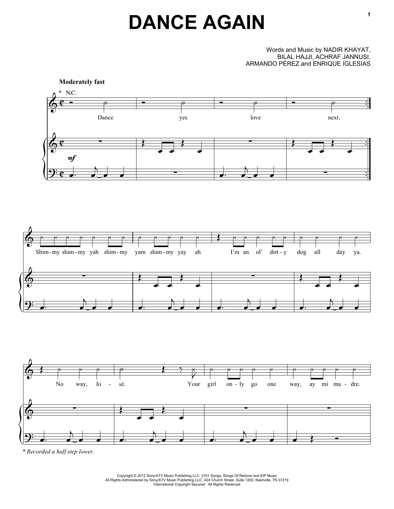 Jennifer Lopez Dance Again (feat. Pitbull) sheet music notes and chords arranged for Piano, Vocal & Guitar Chords (Right-Hand Melody)