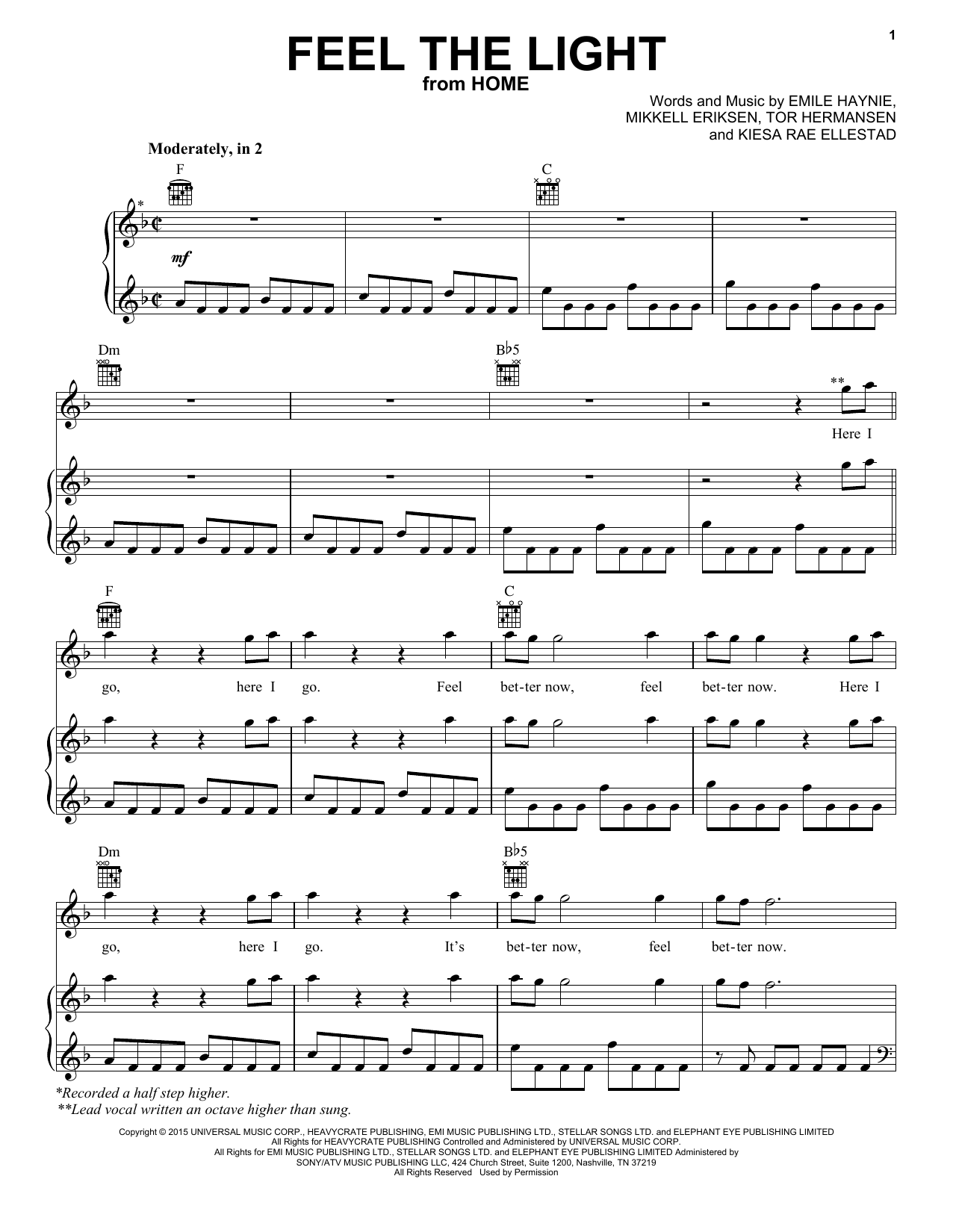 Jennifer Lopez Feel The Light sheet music notes and chords arranged for Piano, Vocal & Guitar Chords (Right-Hand Melody)