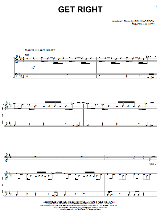 Jennifer Lopez Get Right sheet music notes and chords arranged for Piano, Vocal & Guitar Chords (Right-Hand Melody)