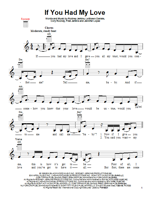 Jennifer Lopez If You Had My Love sheet music notes and chords arranged for Piano, Vocal & Guitar Chords (Right-Hand Melody)