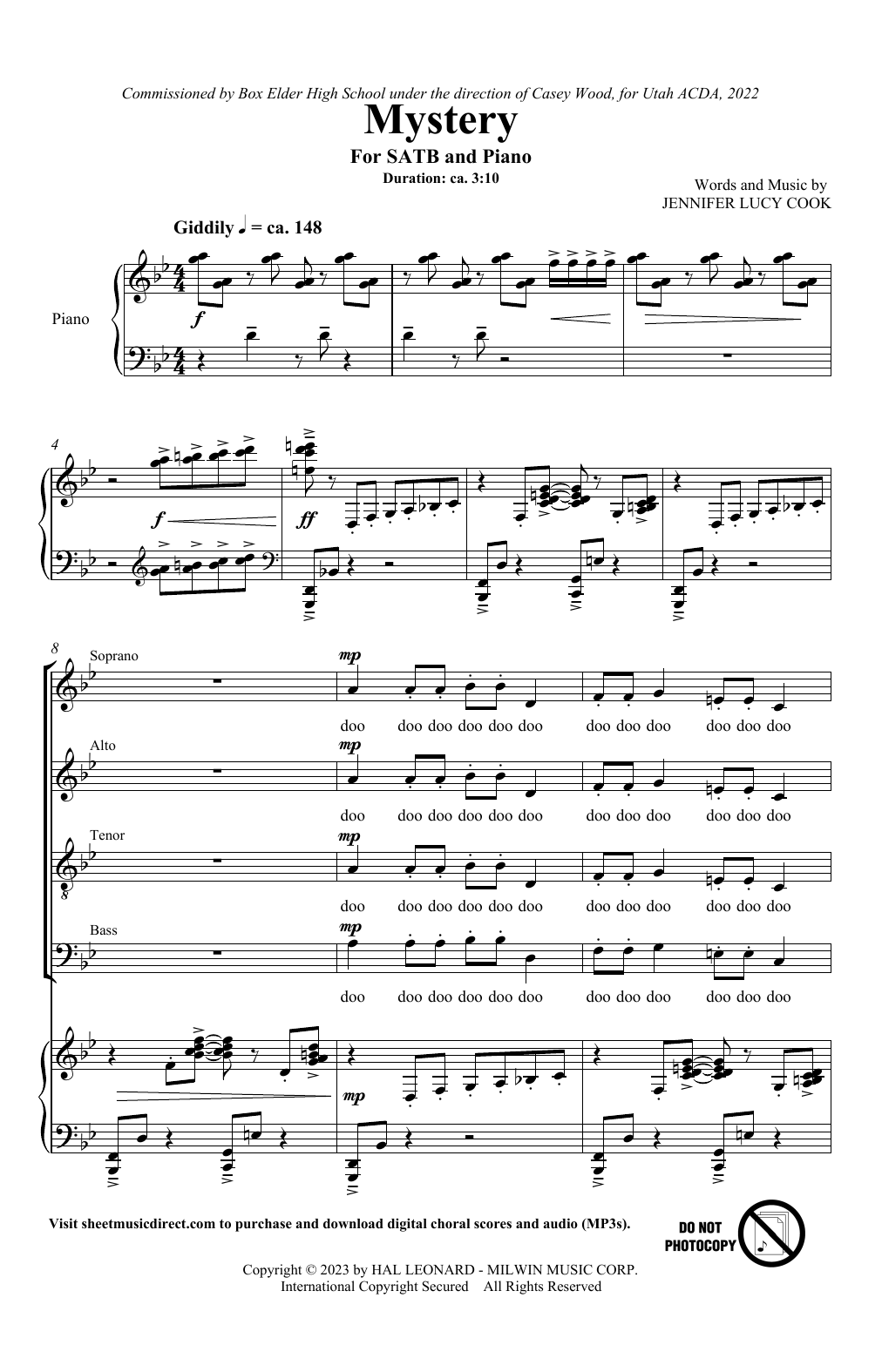 Jennifer Lucy Cook Mystery sheet music notes and chords arranged for SATB Choir