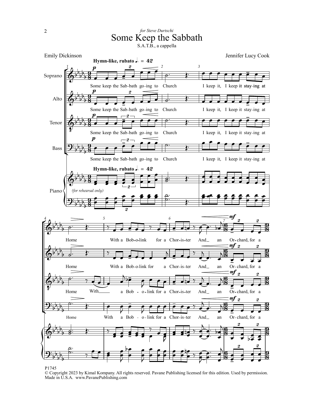 Jennifer Lucy Cook Some Keep The Sabbath sheet music notes and chords arranged for SATB Choir