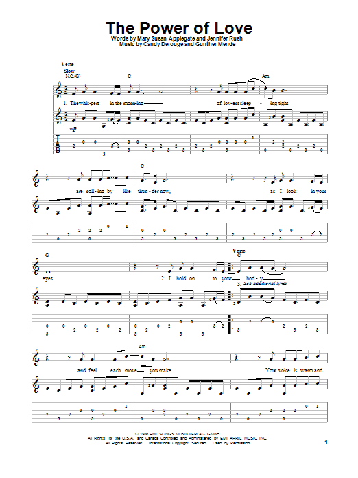 Jennifer Rush The Power Of Love sheet music notes and chords arranged for Solo Guitar