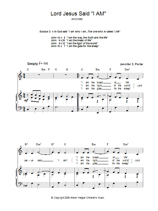 Jennifer S. Porter Lord Jesus Said 'I Am' sheet music notes and chords arranged for Piano, Vocal & Guitar Chords