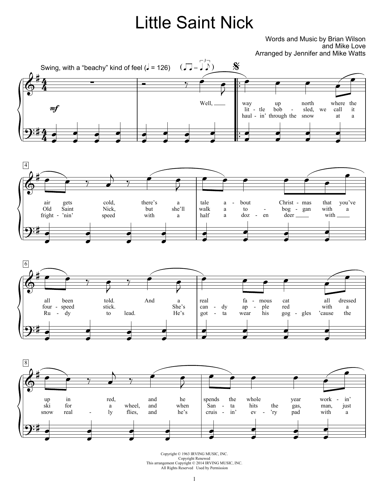 Jennifer Watts Little Saint Nick sheet music notes and chords arranged for Educational Piano