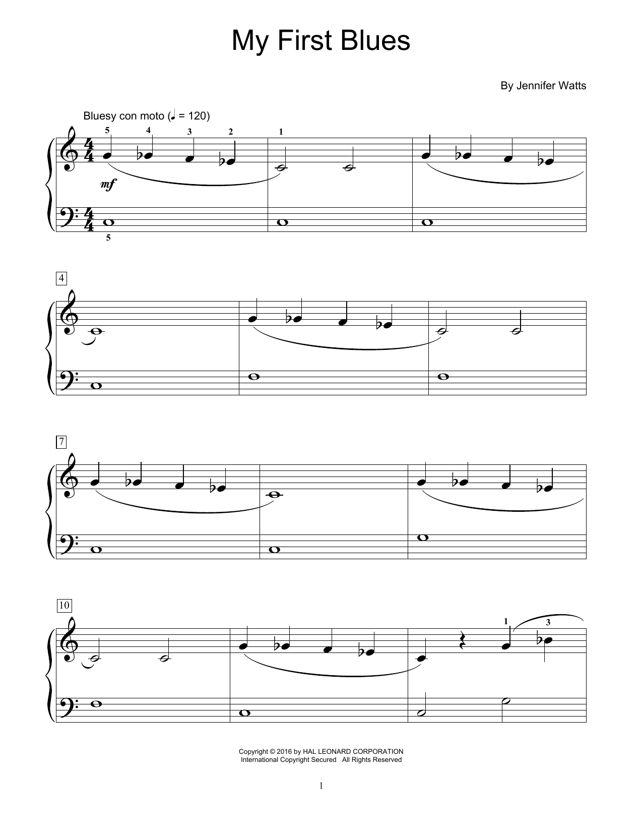 Jennifer Watts My First Blues sheet music notes and chords arranged for Educational Piano