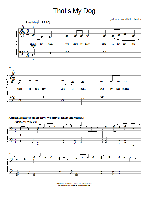 Jennifer Watts That's My Dog sheet music notes and chords arranged for Educational Piano